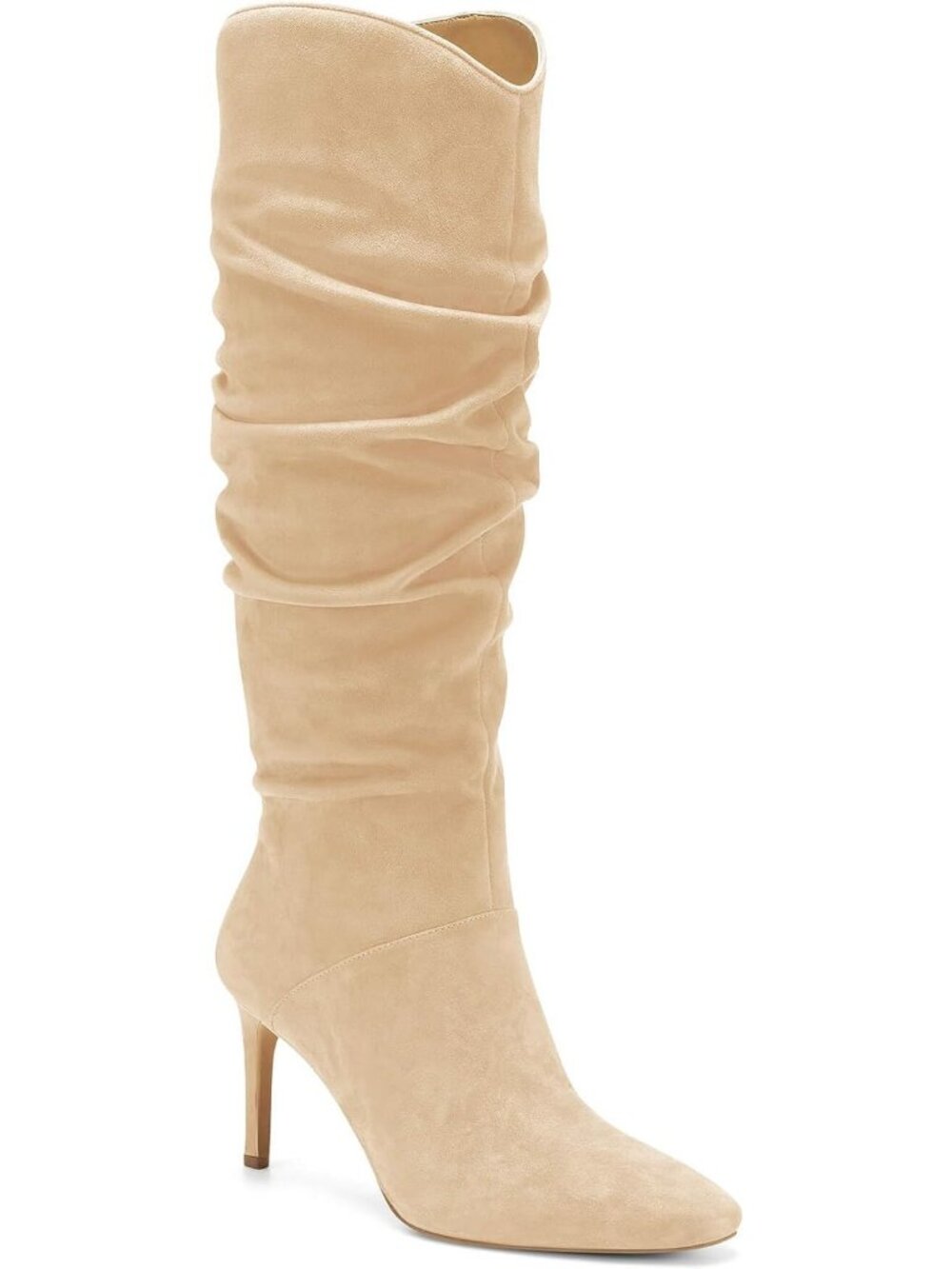 Women's Light Khaki Faux Suede Almond Toe Stiletto High Heel Side Zipper Boots